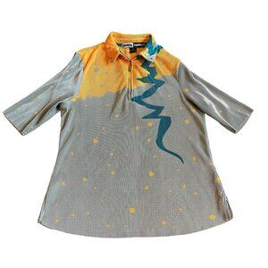 Jamie Sadock Plisse Pleated Top Shirt Stretch Abstract Golf Athletic Tennis Med